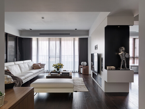现代混搭客厅白色沙发室内装修效果图
