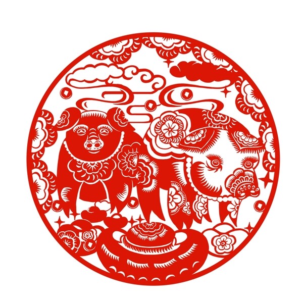 豬年紅色窗花剪紙