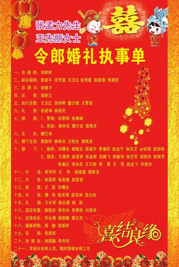 婚禮執(zhí)事單圖片