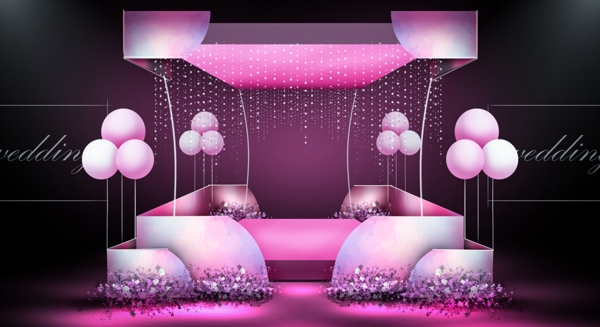 梦幻粉色气球仪式进场区婚礼效果图