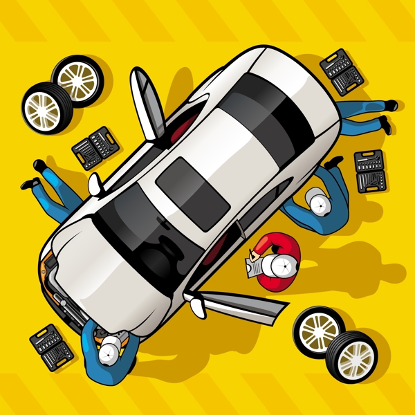 車輛維修插畫矢量素材