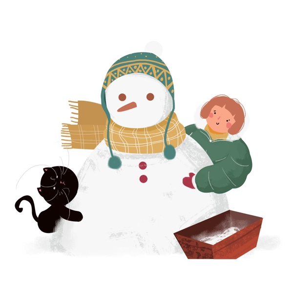 彩繪堆雪人的女孩可商用元素