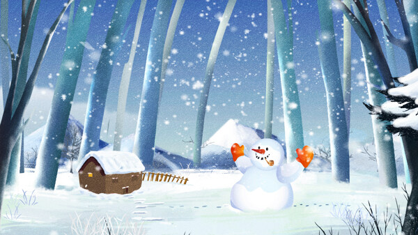 清新唯美冬天你好雪人立冬小雪插畫