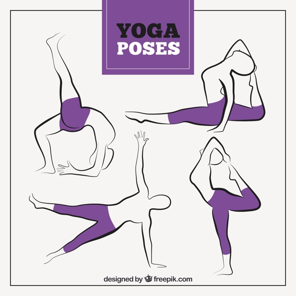 手绘的瑜伽姿势与紫色紧身裤