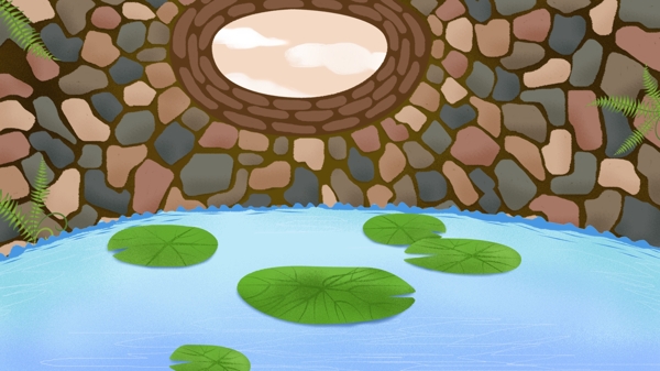 小清新手绘池塘荷叶插画背景设计