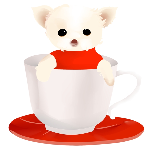 可爱的茶杯犬手绘插画