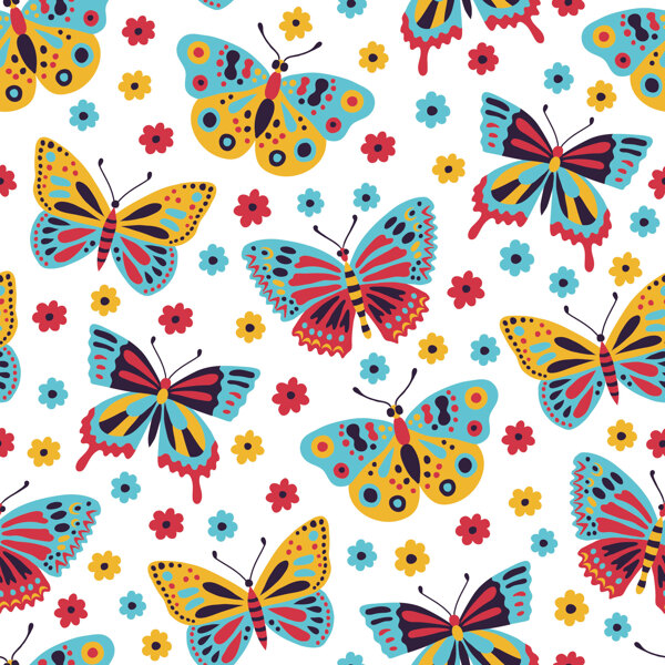 艳丽风格七彩蝴蝶壁纸图案装饰设计