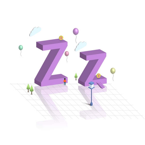 原创2.5D立体大小写英文字母设计Z