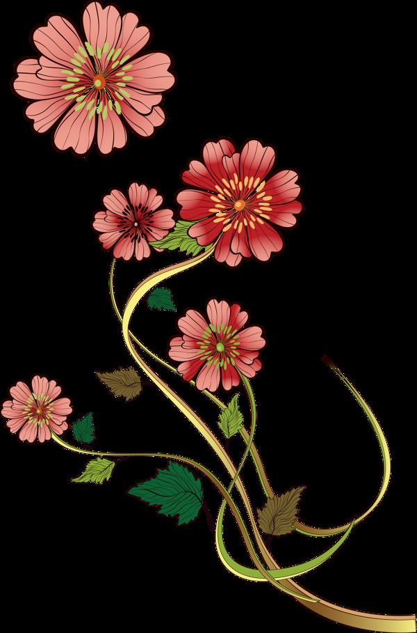 清新深粉色手绘菊花装饰元素