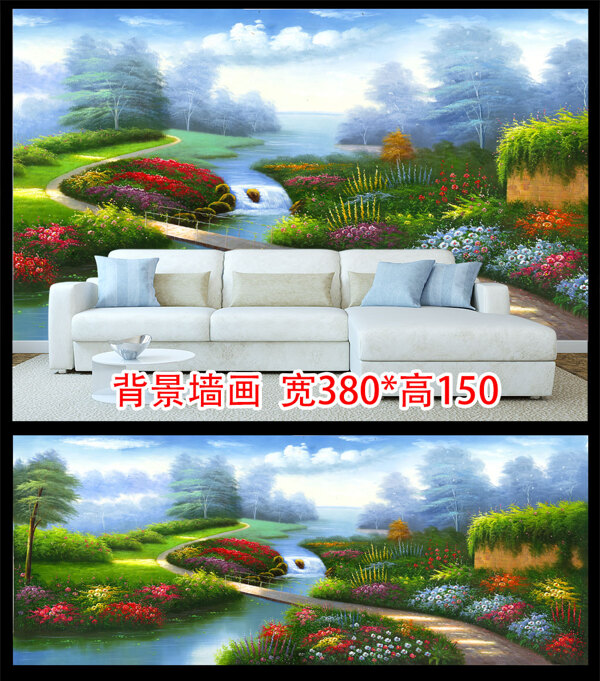 高清花园风景油画背景墙