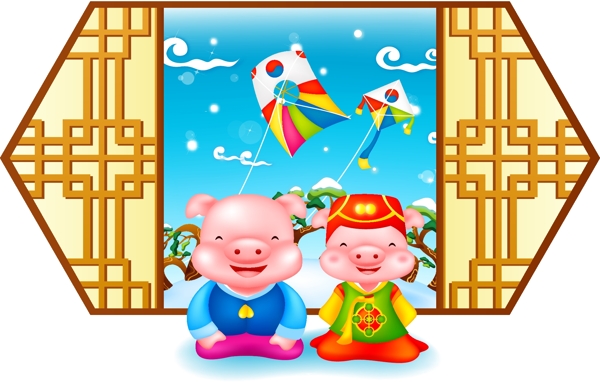 2007最新韩国谨贺新年可爱猪AI矢量图03