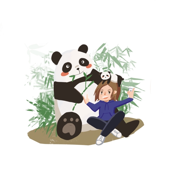 旅行清新动物园可爱熊猫插画可商用元素