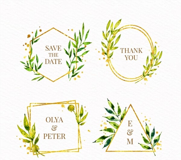 彩绘树叶婚礼标签图片