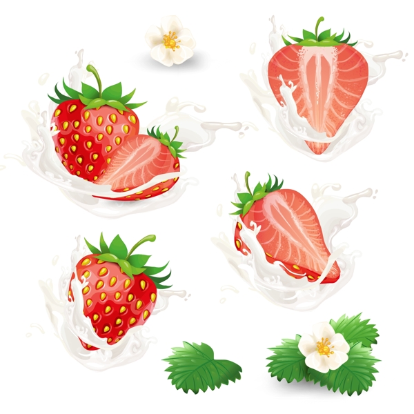 写实风格牛奶草莓元素