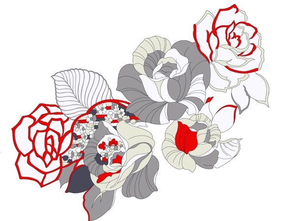 手繪線描效果玫瑰花psd分層素材圖片