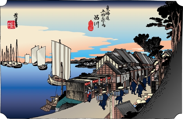 日本浮仕繪與彩繪風景和人物圖片