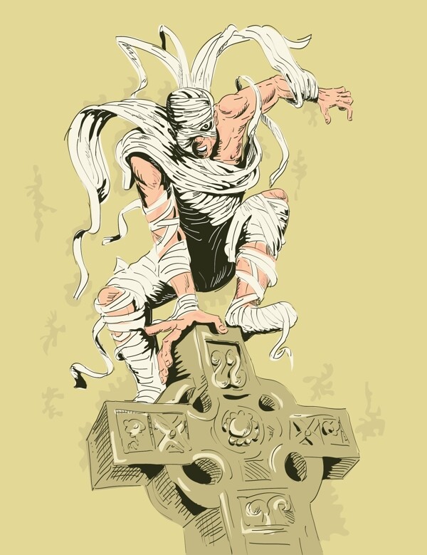 媽媽站在墓地十字架