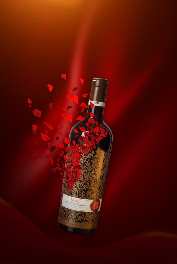 红酒质感丝绸漂浮花瓣广告背景
