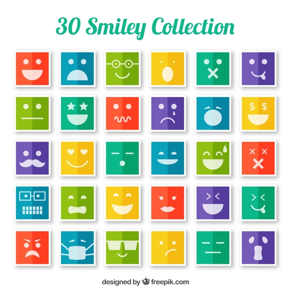 30款方形表情图标矢量素材