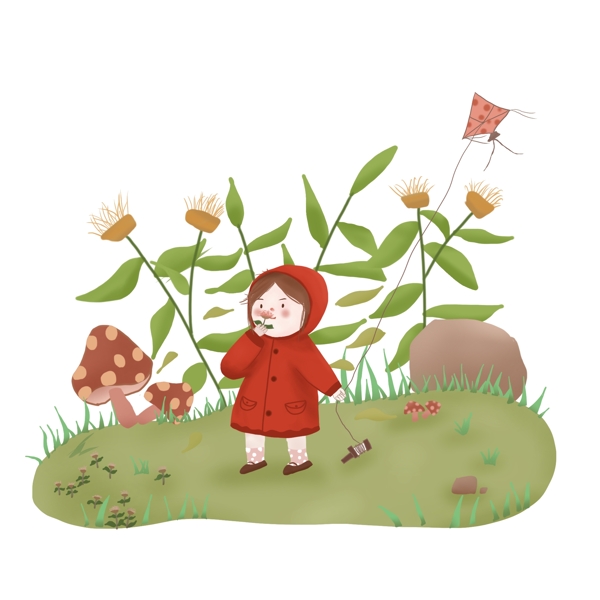 放風(fēng)箏的小女孩春天游玩