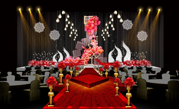 红色浪漫婚礼舞台效果图