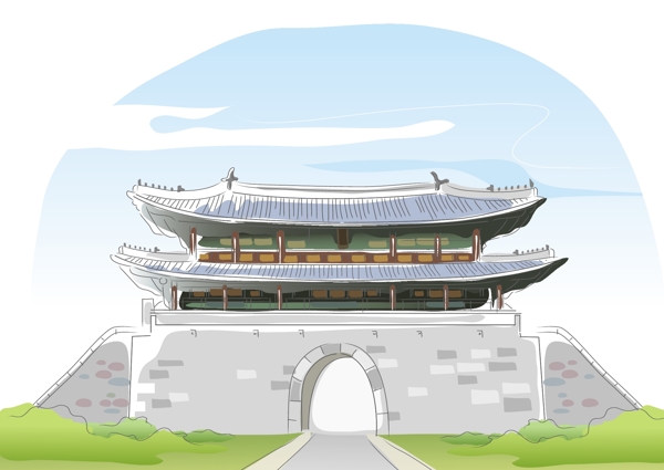 卡通復(fù)古城墻建筑