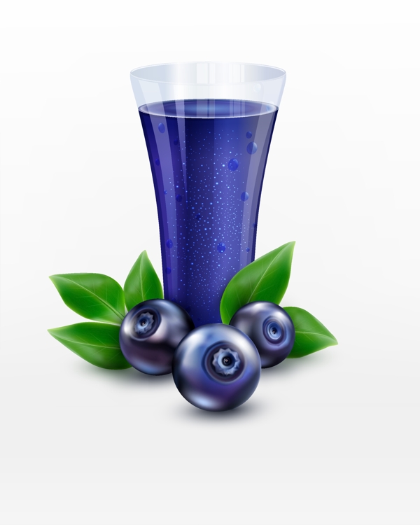 杯子里的蓝莓汁和蓝莓矢量素材