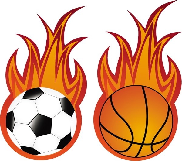 两款比较简单的矢量火焰足球和篮球素材