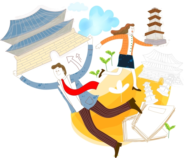 卡通人物建筑素材