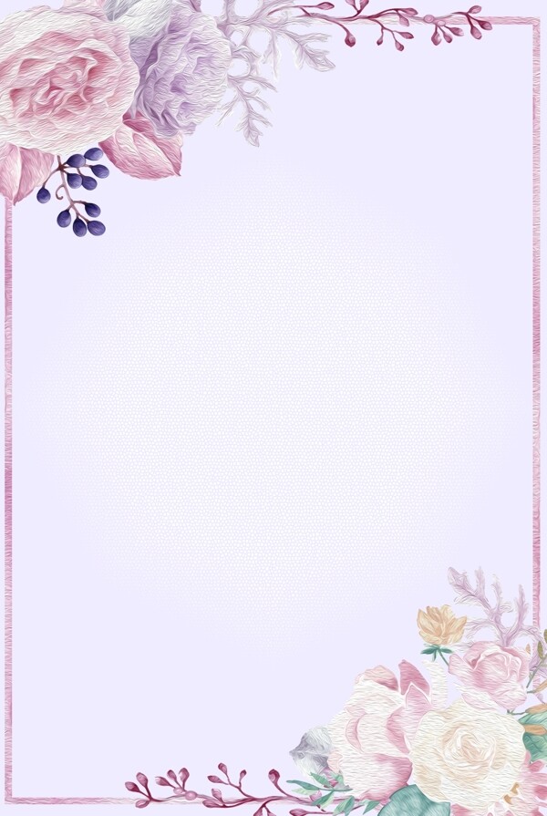 淡紫色油画风花朵边框背景