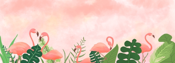 粉色火烈鸟可爱淘宝天猫大全屏首页海报图片