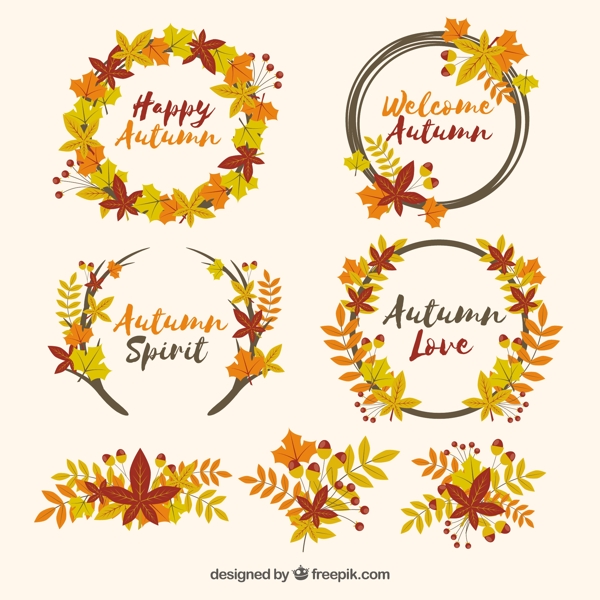 在一个秋天的树叶花环和赭石色的光谱