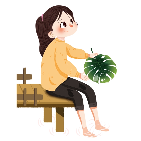 手繪盛涼女孩透明素材
