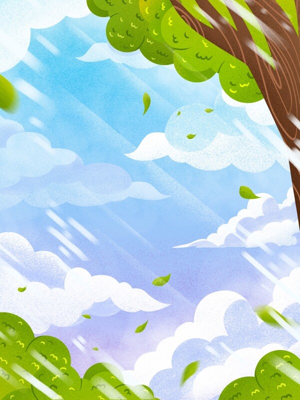 手绘唯美蓝天下的树木背景素材