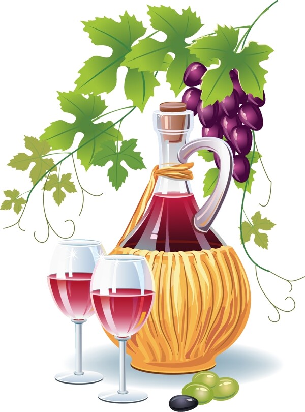 卡通葡萄架葡萄酒元素