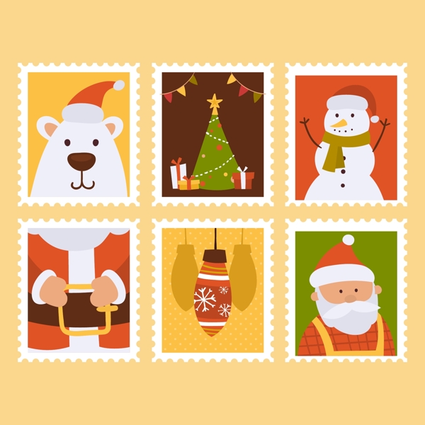 彩色图案的圣诞邮票标签