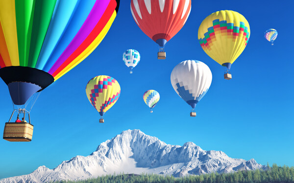 空中不同的热气球图片