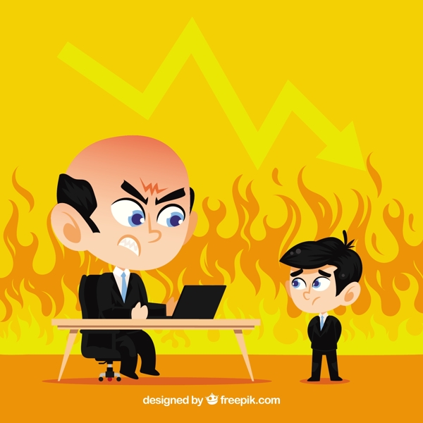 老板對(duì)員工發(fā)火橙色背景矢量素材