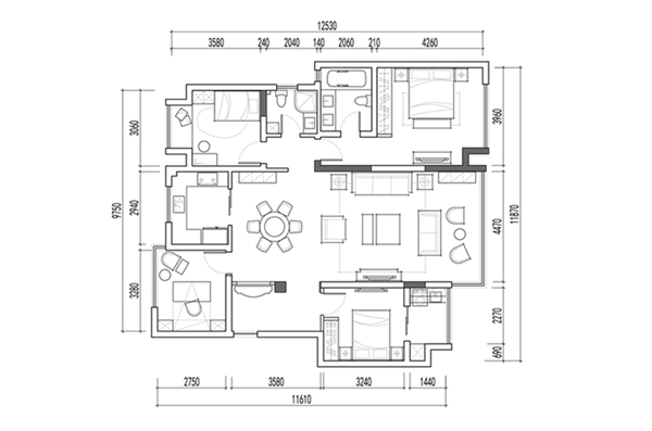 大户型住宅CAD平面图