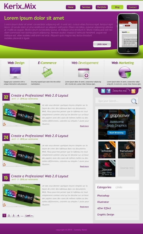 紫色外文网站模版