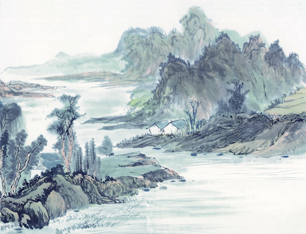 山村水墨畫圖片