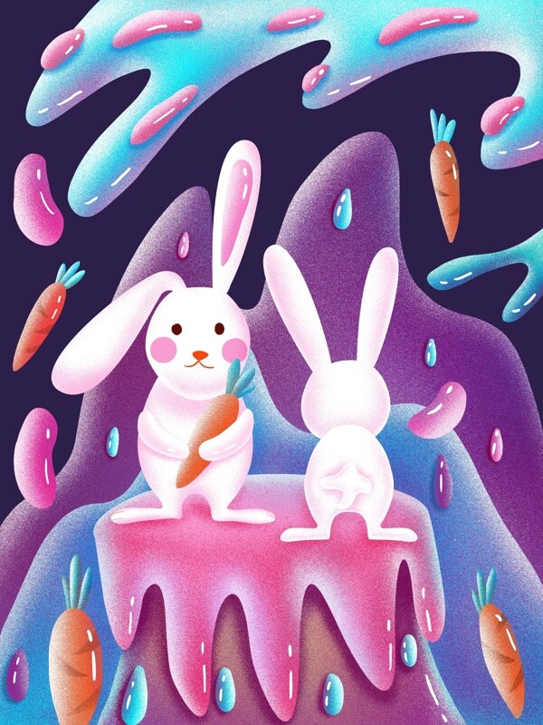 兔子与胡萝卜糖果渐融插画