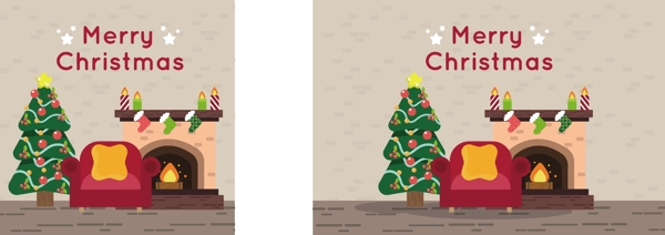 时尚卡通圣诞树装饰插画
