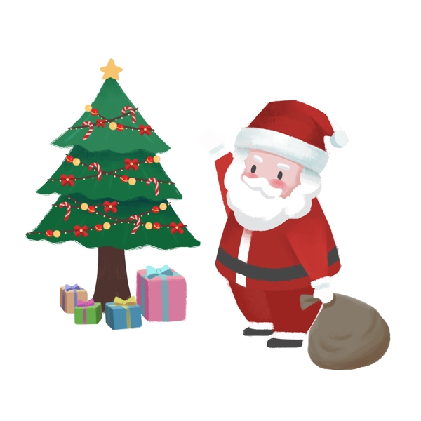 圣诞节圣诞老人圣诞树和礼物