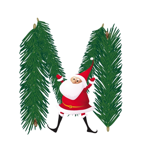 圣诞装饰树有趣的圣诞老人ABC字母M向量
