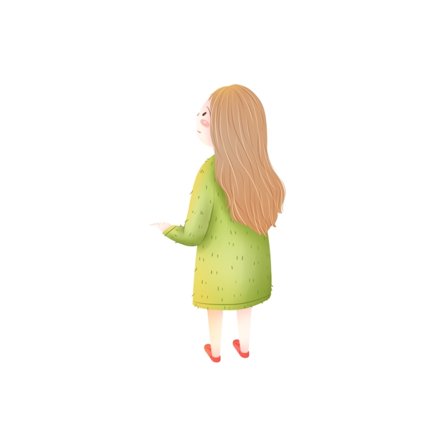 卡通可爱穿着绿色裙子的女孩