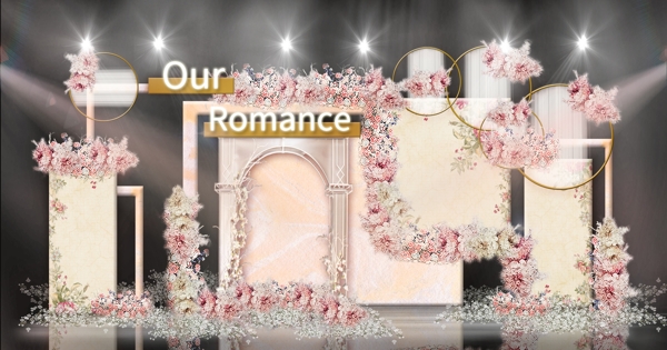 香槟色组合花纹背景板简约花艺婚礼效果图