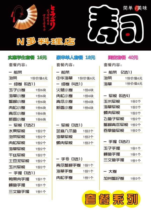 壽司菜單