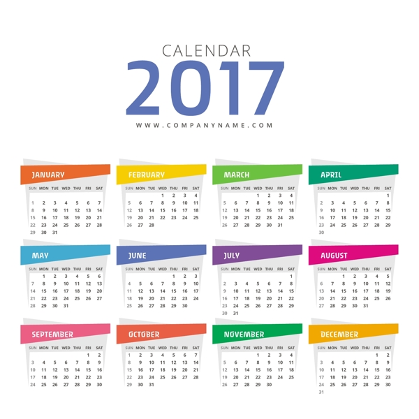 不同顏色元素的日歷