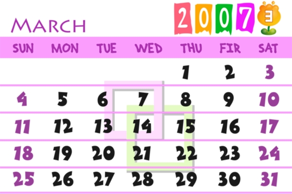 2007年3月日历的PSD模板